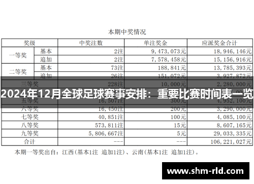 2024年12月全球足球赛事安排：重要比赛时间表一览